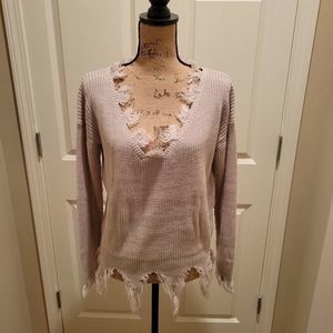 NWT Woman's lilac very feminine distressed  sweater with jagged edges